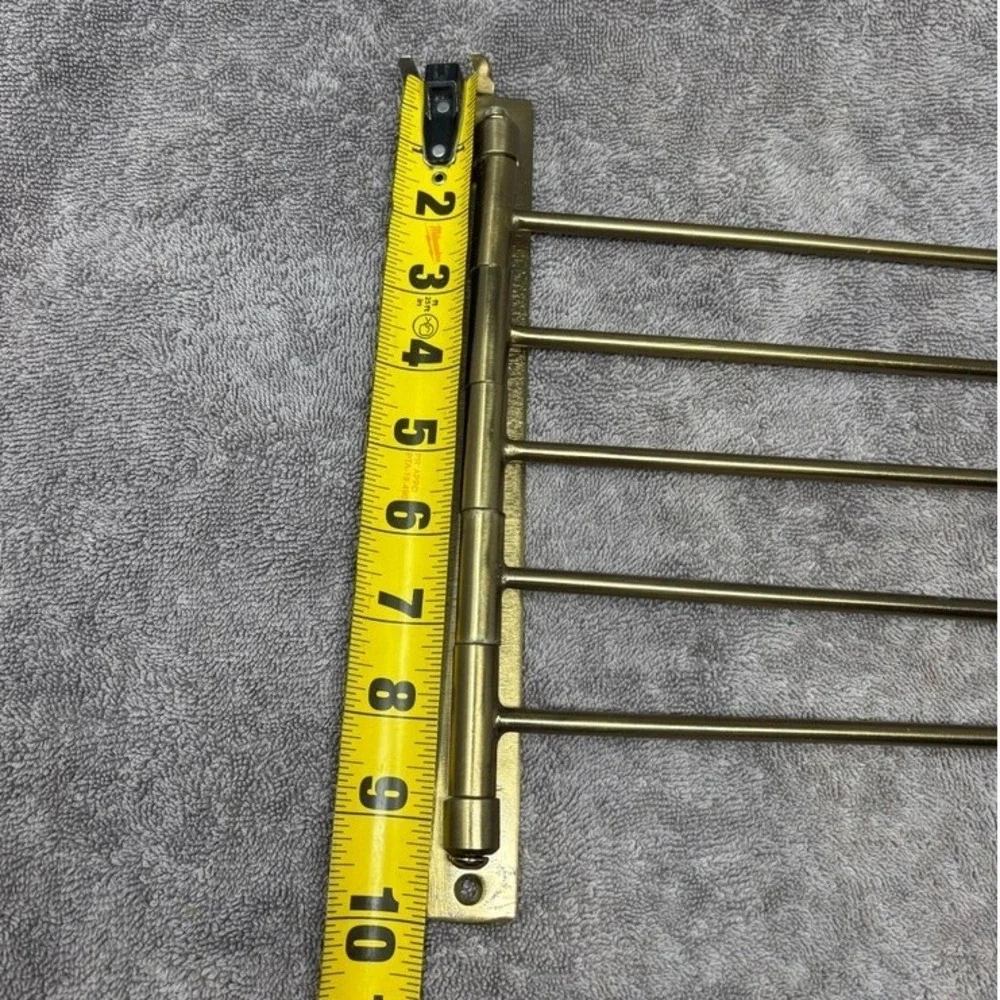 Vintage Brass Tone 5 Arm Swing Towel Rack Wall Mount Bathroom 10x11